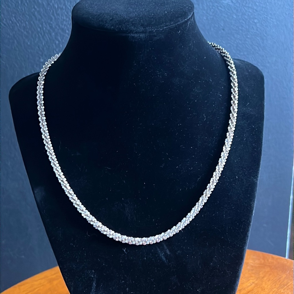 Vintage Sterling Silver Shimmering 4 Prong Link Chain Necklace Twisted Rope 925 65$
